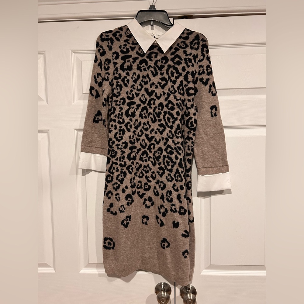 Cynthia Rowley Brown and Black Leopard Print Sweater Dress